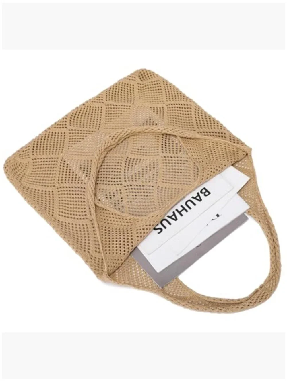 Crochet Tote Bag Cotton Blend Mesh Knit Beach Bag - Picture 5 of 6